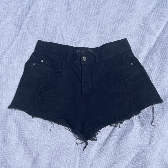 Black Distressed Denim Shorts - Picture 1 of 4